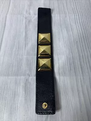 RARE 🤩 Michael Kors Couture Wide Bracelet Black Leather Gold Pyramid Studs • $29.99