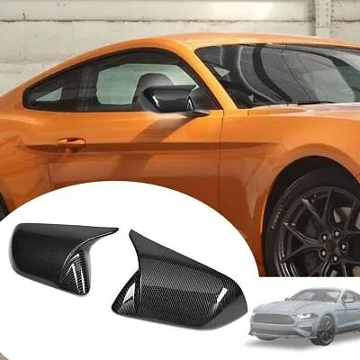 Carbon Fiber Rearview Side Mirror Cover Caps Horn Style For Ford Mustang 2015-22 • $29.99