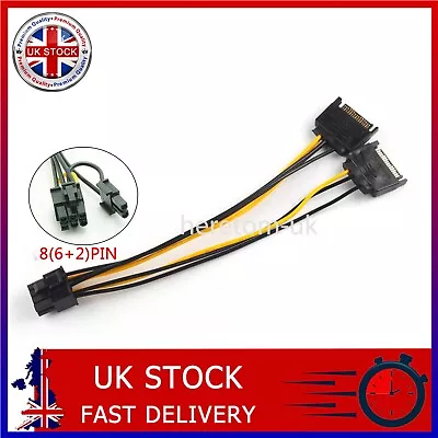 £4.99 • Buy Dual 15Pin SATA Male To PCIe 8(6+2)P GPU Video Graphics Card Power Adapter Cable