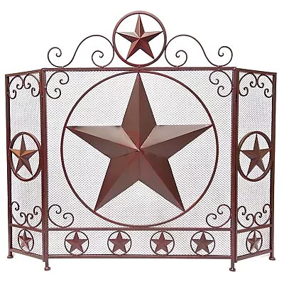 Decorative Metal Foldable Fireplace Screen With Star In Brown Metal Mesh • $99.99