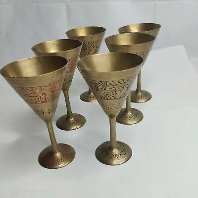 Lot Of 6 Small Vintage Matching Antique Brass Goblets Very Cool Old Cups Candle • $24.95