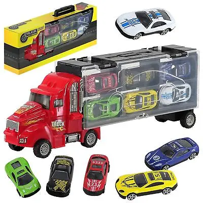 Toy Truck Carrier & 6 Mini Cars Play Set Transport Car Toys Lorry Truck Kids Toy • £11.59