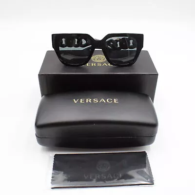 Versace VE4409 Square Sunglasses With Chain-Effect Arms & Medusa Logo In Black • $119.98