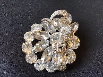 Vintage Eisenberg Signed Clear Rhinestone Brooch E4 • $49