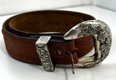 Vintage Brighton Leather Silver Tone Belt 1993 Medium 49307 • $25