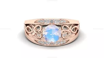 Gift For Her 14k Rose Gold Moonstone Diamond Anniversary Art Deco Wedding Ring • $1689