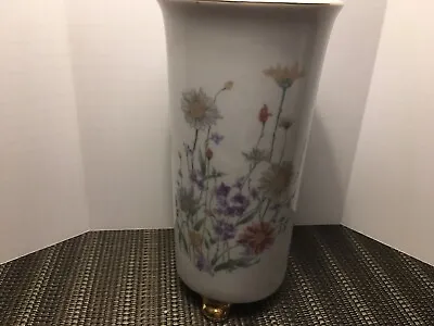 Stunning Lemax Floral Ceramic Vase With Gold Trim And Feet • $19