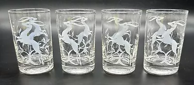 Vintage Set 4 White Gazelle Impala Leaping Juice Tumblers Federal Glasses 3.5  • $15