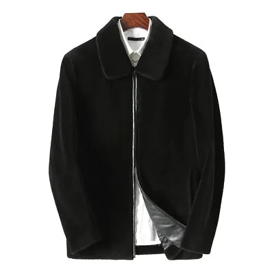 Sheep Sheared Overcoat Fur All-in-one Men's Short Fur Leather Jacket Thick Coat • $154.66