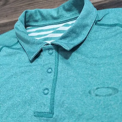 Oakley Mens L Golf Polo Shirt Green Short Sleeve With Snap Button Collar 6H • $14.04