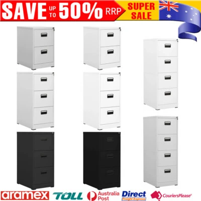 Filing Storage Cabinet 2/3/4 Drawers Home Office Organiser Organise Files Steel • $304.09