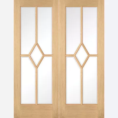 LPD Internal Reims Oak Pre Finished Bevelled Rebated Pairs Clear Glass Doors • £194.99