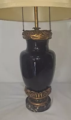 Vintage Black Porcelein Hollywood Regency Style Table Lamp NICE! • $149