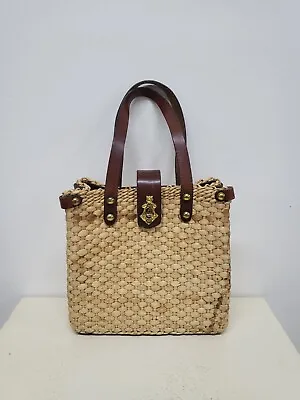 Vintage 60s 70s John Romain Wicker & Leather Handbag Purse • $39.99