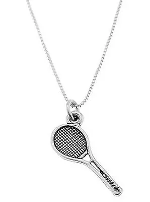 $19.99 • Buy Sterling Silver Medium Tennis Racket Charm With Box Chain Necklace