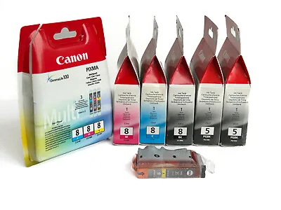 6x Genuine Canon PGI-5Bk X 2 + CLI-8BK + CLI-8C + CLI-8M + CLI-8Y Ink Cartridges • £31.99