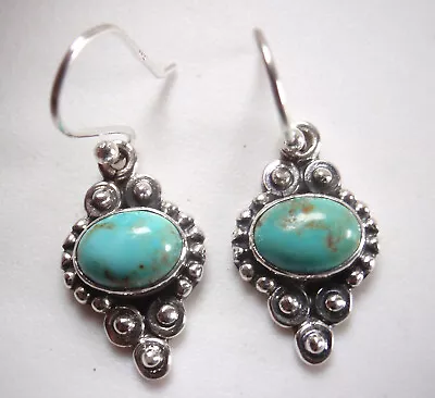 $17.99 • Buy Turquoise Silver Dot Accents 925 Sterling Silver Dangle Oval Earrings