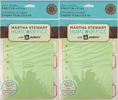 Martha Stewart  HOME OFFICE Paper Dividers  5-tab 5 1/2  X 8 1/2  Set Of 2 • $6.95