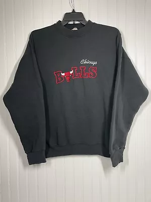 Vintage 90s Chicago Bulls Sweatshirt Mens XL NBA Black Embroidered Mock • $27