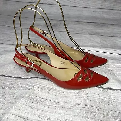 Via Spiga Women's 8.5 Red Slingback Pointed Kitten Heel Patent Shoe • $50