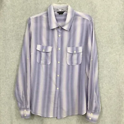 Moda International Shirt Women’s Large Lavender Striped Button Down Long Sleeve • $15.70