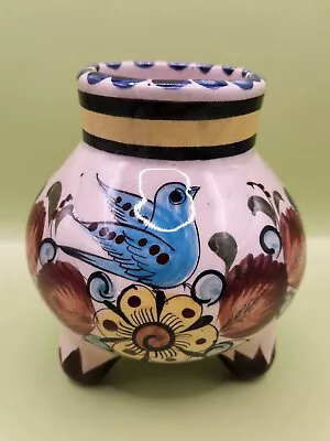 Vintage TonalaArtist SignedFooted Vase Mexico Hand-Painted With Glazed Finish • $19.99