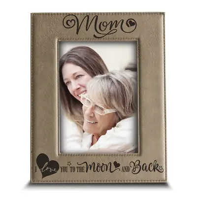 MOM-I Love You To The Moon And Back-Engraved Leather Picture Frame-Mother's Day • $19.95