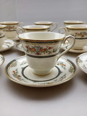 Minton Stanwood Gold Trim Teacup & Saucer Set Of 14 Vintage Beautiful Set • $77