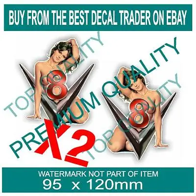 PIN UP GIRL V8 Decal Sticker X2 Man Cave Hot Rod Retro Vintage USA Stickers • $6.50