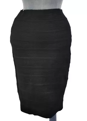 Yu Me Paris Skirt Pencil Stretch Knit Black Textured High Waist Zip Elegant M L • £7.99