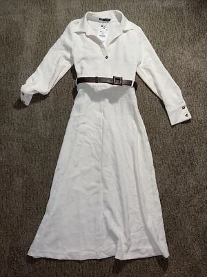 $45 • Buy Zara Belted Collared Dress Ivory Medium $79.90