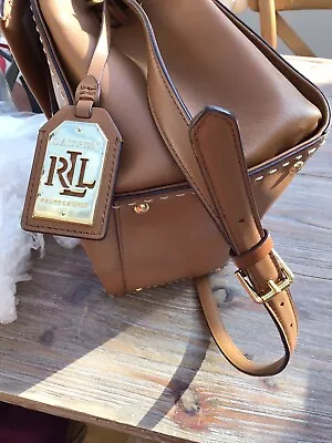 Ralph Lauren Handbag Tan 100% Leather Adj Shoulder Strap Logo Feature Closure • £45