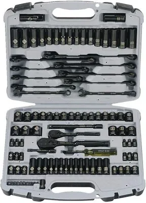 Stanley SAE Mechanics Tool Set 1/4 3/8in Drive 99 Piece Black Chrome Socket Case • $172.99