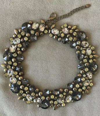 EUC Zara Statement Rhinestone Floral Necklace Crystal Flowers RARE • $23