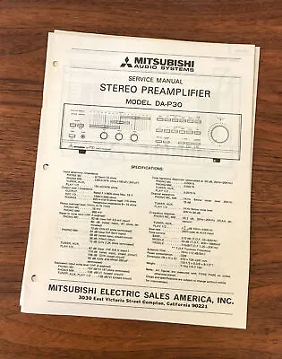 Mitsubishi DA-P30 PREAMP / PREAMPLIFIER Service Manual *Original* • $29.89