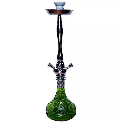 33  MYA ROBUSTO Green Glass And Stainless Steel Hookah With 3 Hoses • $200