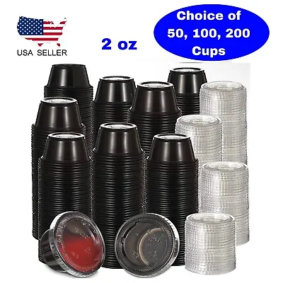 2 Oz Black Plastic Clear Disposable Portion Cups With Lids For Sauce Cup • $8.95