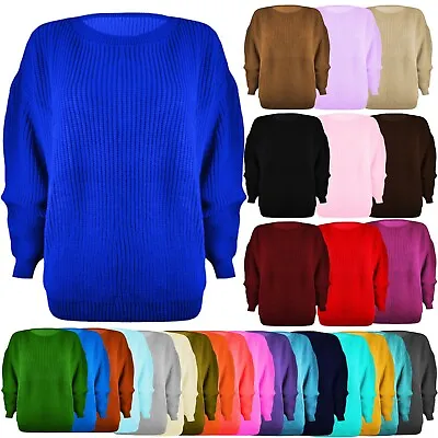 Ladies Womens Chunky Basic Knitted Casual Cosy Baggy Winter Jumper Top Size S-xl • £12.45