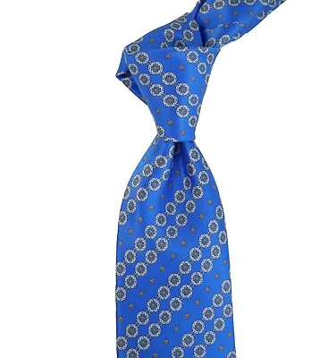 $300 Stefano Ricci Satin Blue W White Stripes Silk Neck Tie NWT 3.5W • $120
