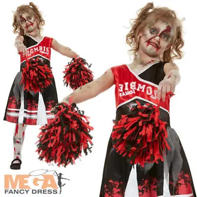 Zombie Cheerleader Girls Fancy Dress Dead Squad Uniform Kids Halloween Costume • £13.99
