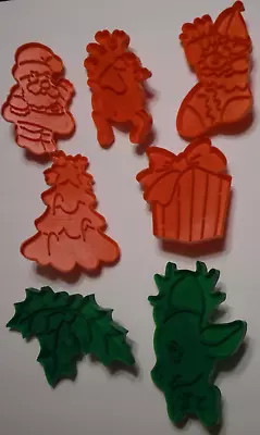 $12.99 • Buy Set Of 7 Vintage 1978-88 Wilton Cookie Cutters Christmas Santa Tree Gift Deer