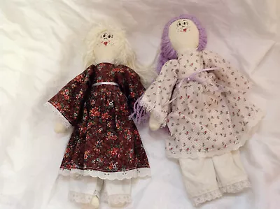 Pair Of Handmade Rag Dolls 12in Yarn Hair Fabric Body And Clothing • $20