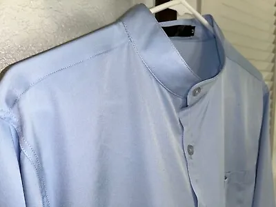 Men's Nehru Collar Shirt - Size Medium - Poly/spandex - Light Blue • $17.99