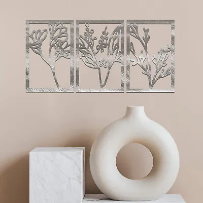 Set Of 3 Flower Panels Metal Wall Art - Modern Decor For Home Anniversary Gift • £119.95