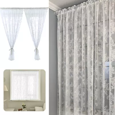 Embroidered Lace Sheer White Curtains Rod Pocket Window Sheer Curtain Home Decor • $17.88