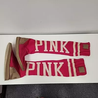 VS Victoria Secret PINK Sweater Knee High Boots SZ M 7/8 • $29.95