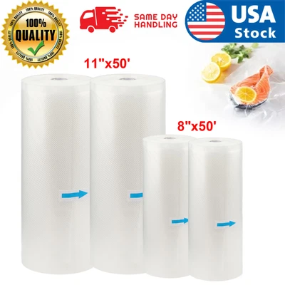 $18.99 • Buy 2/4 Giant 8 X50' 11 X50' Rolls Vacuum Sealer Bags Food Saver Embossed Bags 4 Mil