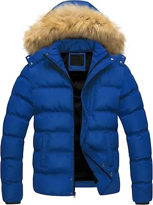 Pursky Men's Puffer Jacket Waterproof Winter Bubble Coats Ski Parka Fur Hooded • $226.42