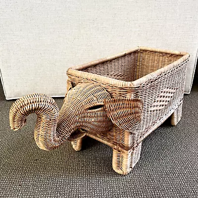 VTG Elephant Basket Planter Large Storage Brown Wicker Rattan 25  1970s • $119.97