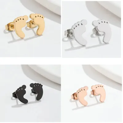 Pair Stainless Steel Baby Feet Foot Stud Earrings • £3.40